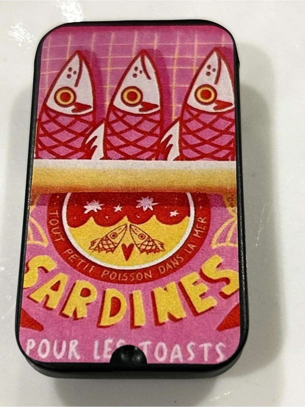Sardines metal tin slides open match sticks case coins buttons keys trinkets 🐟